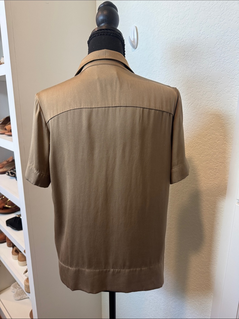 Quince Silky Short-Sleeve Button Front Top in Taupe - Picture 2 of 2